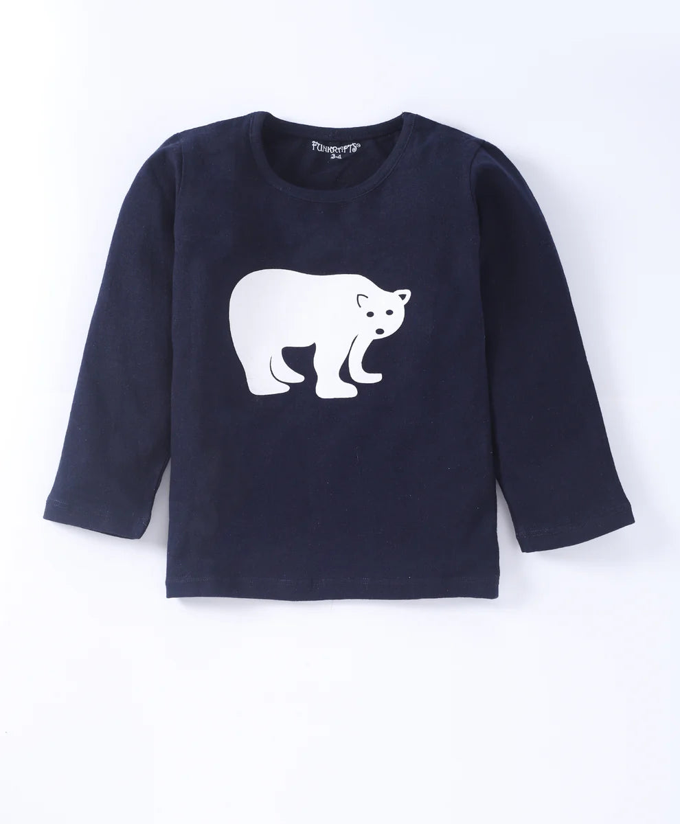 Navy Blue Bear Printed Cotton Loungewear for Kids