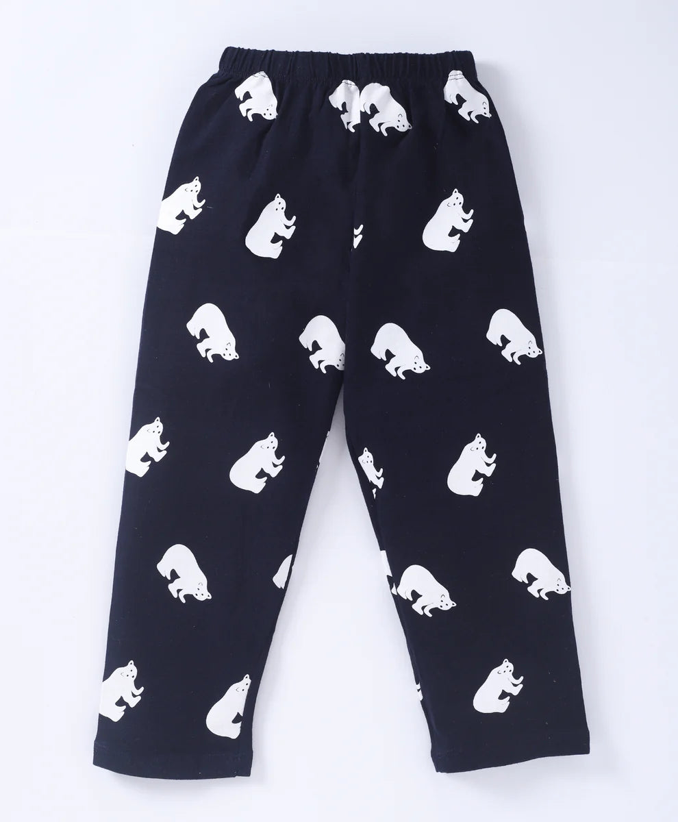 Navy Blue Bear Printed Cotton Loungewear for Kids