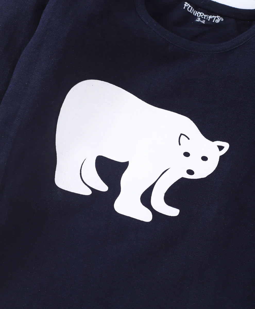 Navy Blue Bear Printed Cotton Loungewear for Kids