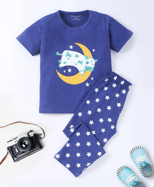 Blue Unisex Printed Cotton Loungewear