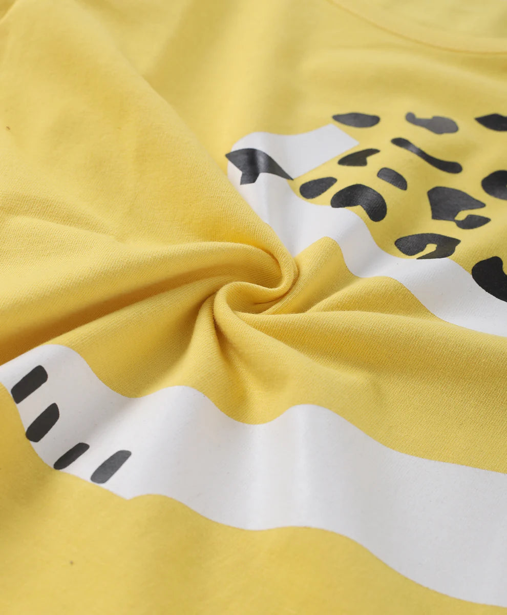 Yellow Tiger Printed Cotton Night Suit