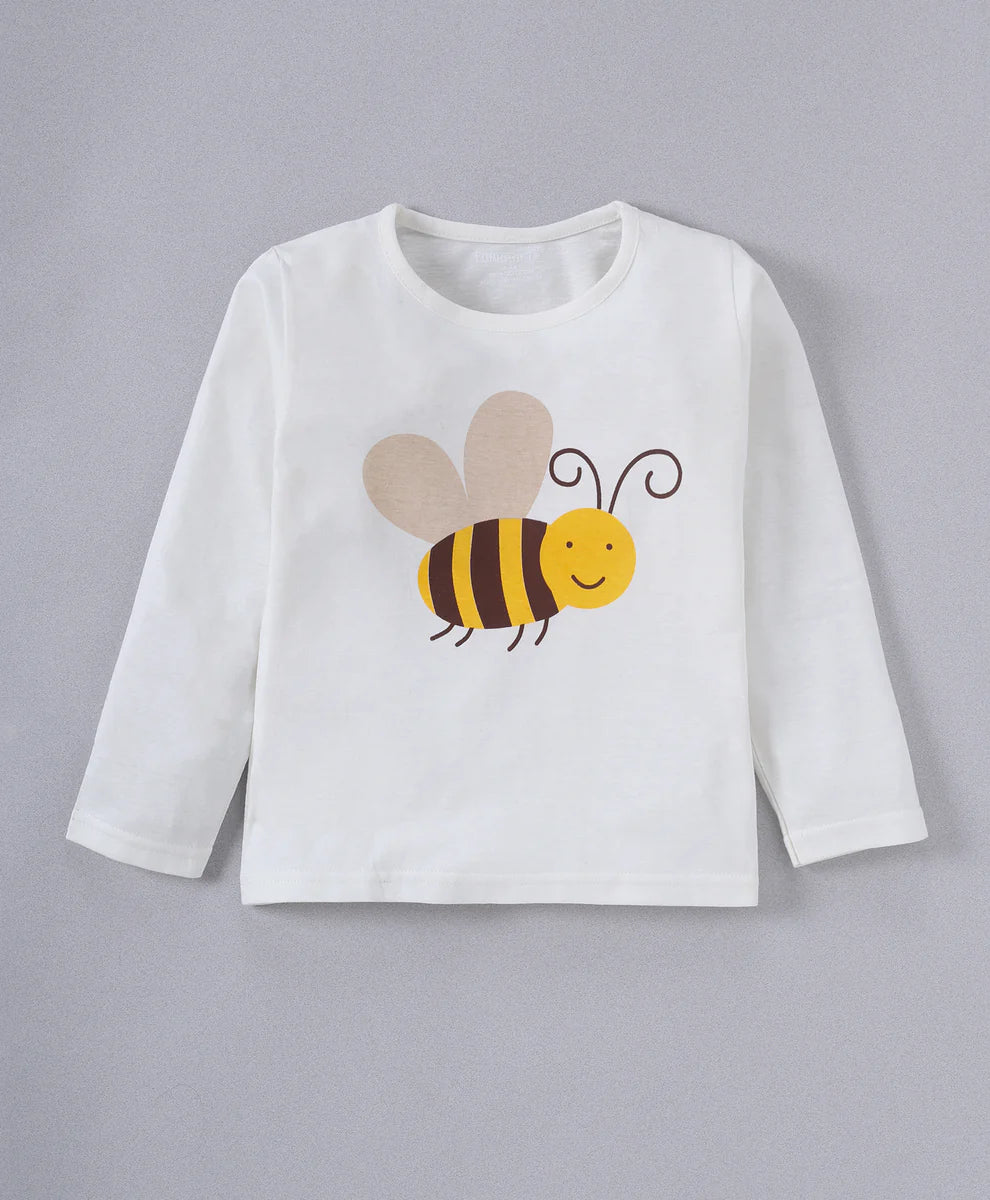 Half White & Brown Honey Bee Printed Unisex Cotton Loungewear for Kids