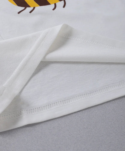 Half White & Brown Honey Bee Printed Unisex Cotton Loungewear for Kids