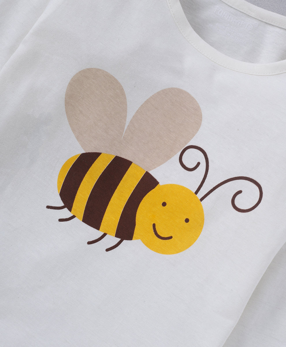 Half White & Brown Honey Bee Printed Unisex Cotton Loungewear for Kids