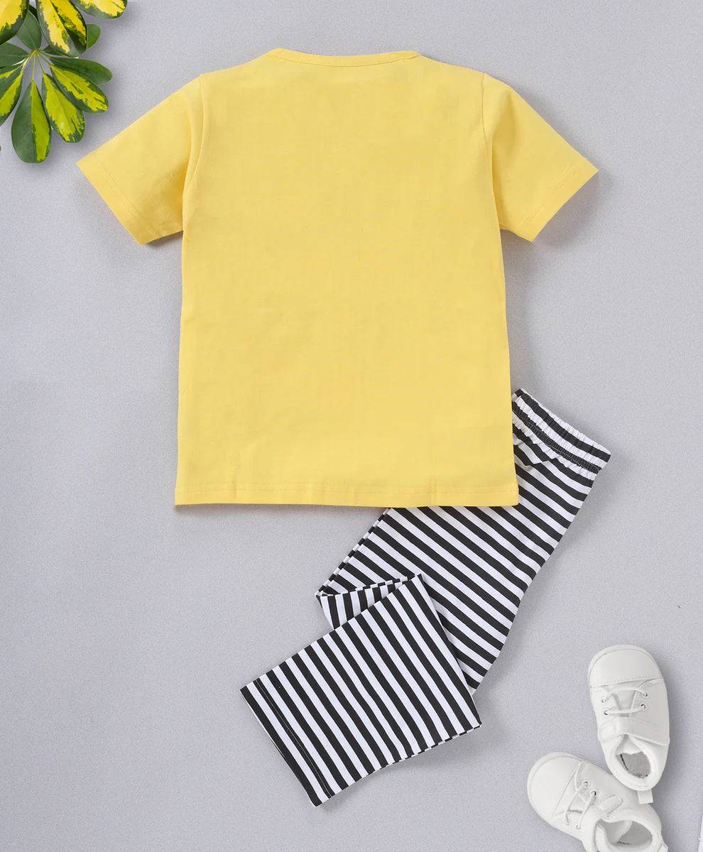 Yellow Tiger Printed Cotton Night Suit