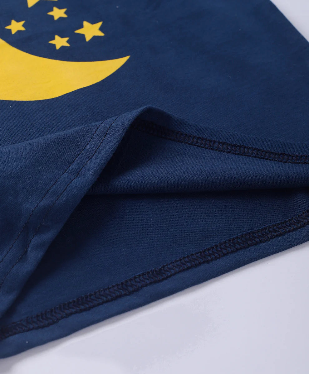 Navy Blue Moon & Star Printed Unisex Nightsuit